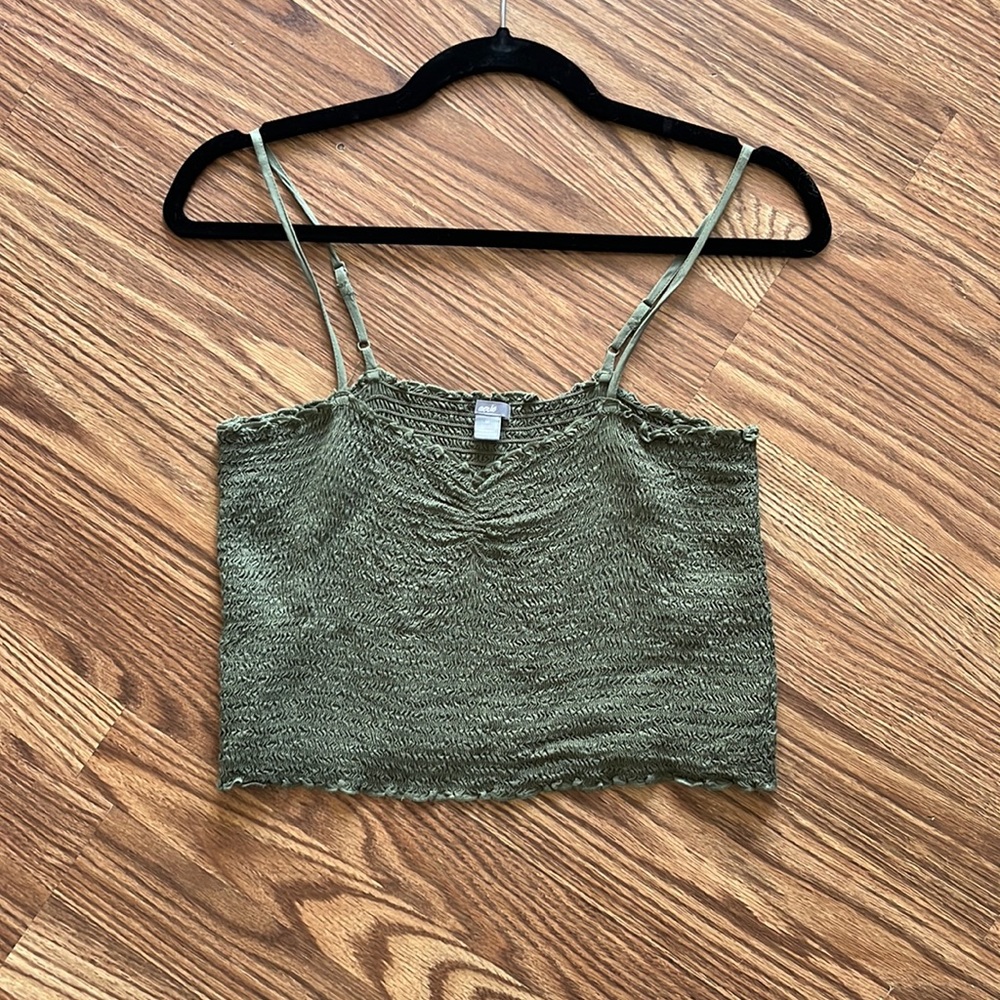 AEO Olive Green Smocked Cropped Tank
